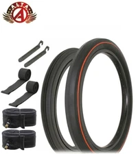 SCHWINN STYLE BICYCLE 16X1-3/4 S7 & 20X2.125 S2 WIDE SLICK RED LINE TIRE 8PC SET