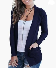VOIANLIMO Women's  Casual Long Sleeve Knit Classic Sweaters Cardigan,S Blue. J17