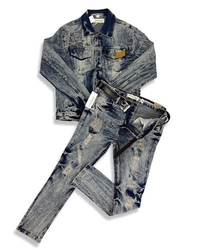 Mens 2PC Biker Casual Jeans Outfit Hip 