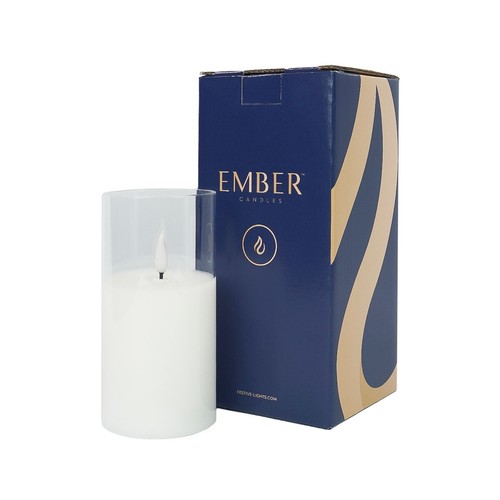 EMBER™ LED Candle Light Flameless Flickering Wax Hurricane Glass Battery Powered - Picture 23 of 46