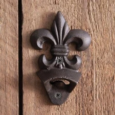 Colonial Tin Works Cast Iron Fleur De Lis Wall Mounted Bottle Opener, 5.5-inch