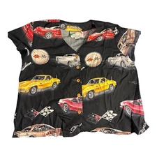 Vtg. Paradise Found Hawaiian Shirt General Motors ~ Corvette  Woman’s Small