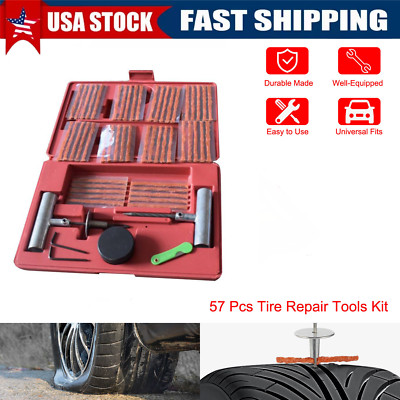 57 Piece Tire Repair Tools Kit Plug Flat and Punctured Tires for Motorcycle ATV