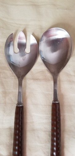 Noritake Primastone Serving Fork Spoon Salad Set Ceramic Stainless Brown Japan - Picture 3 of 7