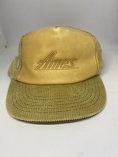 Vintage AMES Hardware Leather Corduroy Snapback Hat Cap Made In USA Adjustable