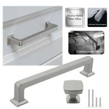 Solid Brushed Nickel Cabinet Handles Pulls Knobs Kitchen Bathroom Modern Square