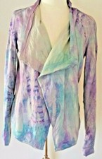 New Vince Safari Leather Coat Cross Over Jacket M 8 10 12 Purple White Blue Gray