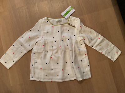 Bluse, weiß, bestickt, rosa, blau, gold, langarm, vertbaudet, 102 (98/104), Neu