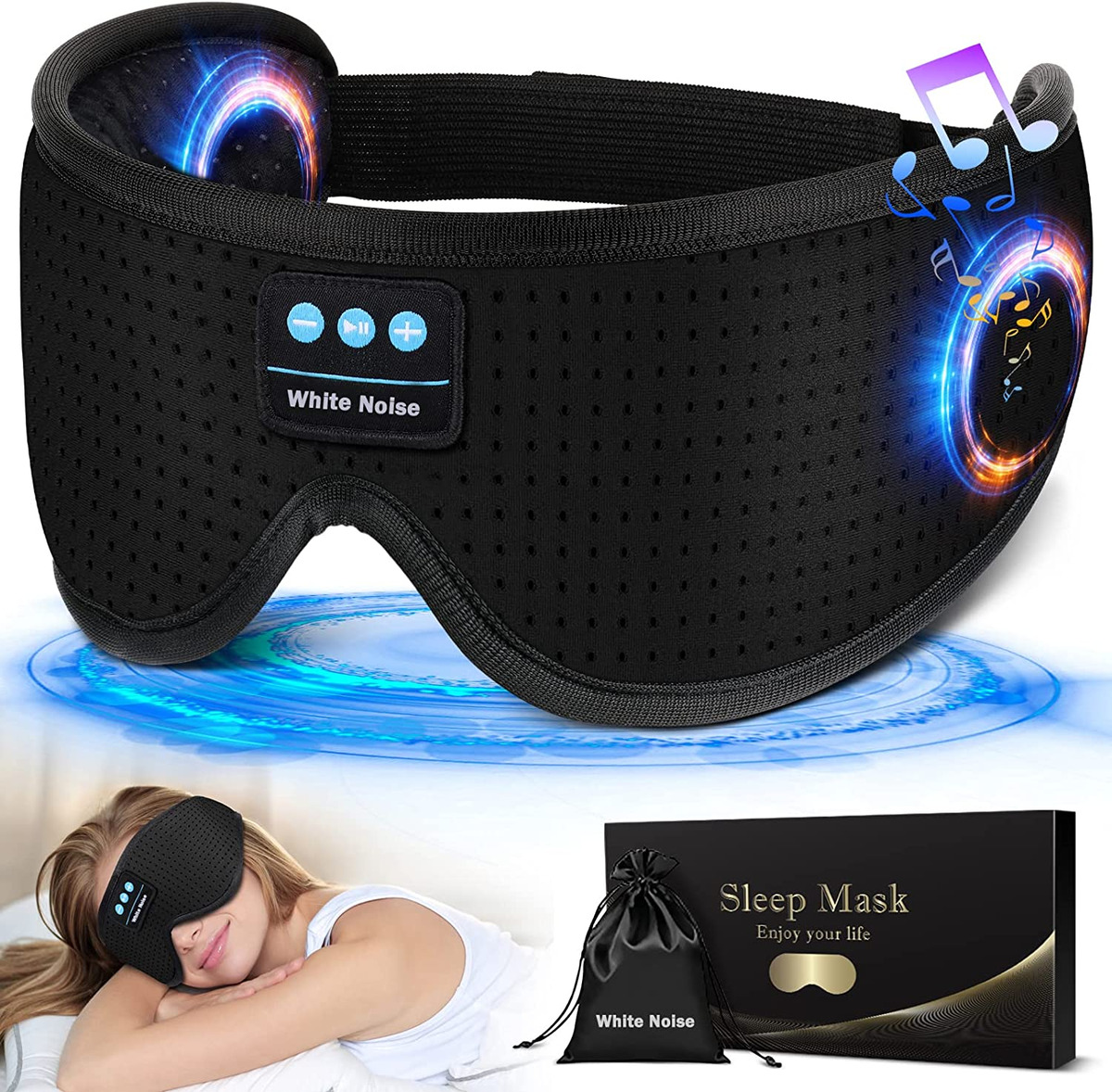 Casque de sommeil, masque de sommeil blanc bruit Bluetooth 3D masque de  sommeil