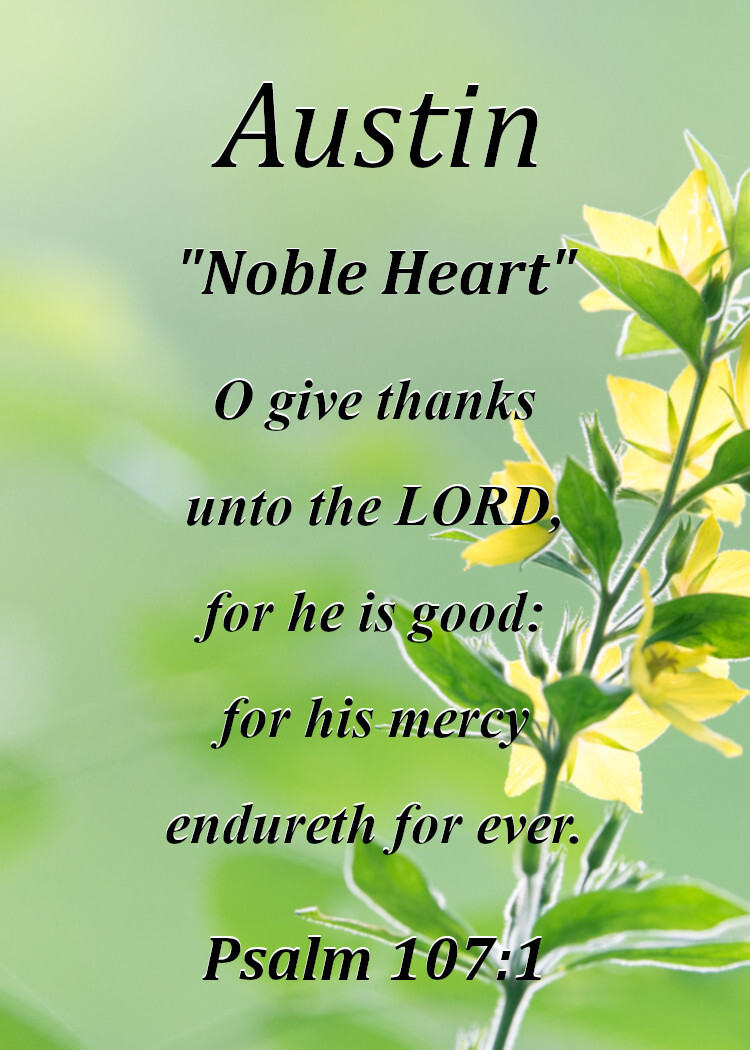 Austin &ldquo;Noble Heart&rdquo; Keepsake Name Meaning Card with Bible Verse 