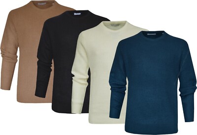 Knitted Jumper Plain Crew Neck Pullover Sweater Top Casual Winter Ex Store