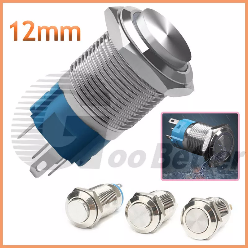 12mm Metal Push Button Switch Momentary / Latching Horn Car Boat IP65  Waterproof