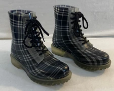 Dirty Laundry Black Plaid Roadie Rain Boots Combat Style Size 6