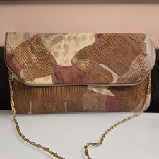 Vintage Carlo Fiori Clutch Purse Snakeskin with Gold T. Chain Strap Patchwork
