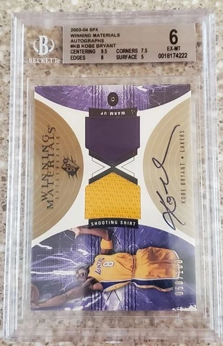 Kobe Bryant 2003-04 SPX Game Used Materials Autograph BGS 6 EX AUTO #50/100