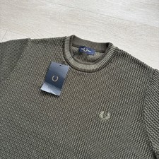 Image of BNWT Fred Perry Short Sleeve Texture Knitted T-Shirt Green Mens Size Medium