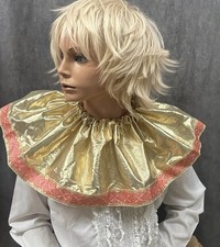 Vtg Gold Lame  Pink clown ruff costume ruffle collar