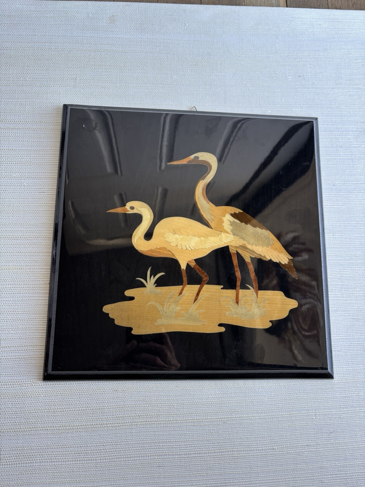 Inlaid Marquetry Crane Scene Made In Italy