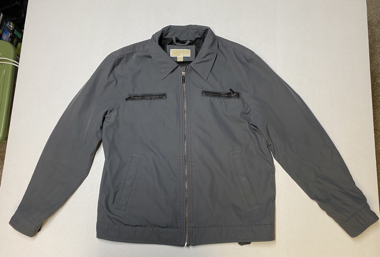 Michael Kors Large Charcoal Grey Leather Trim Mens Jacket