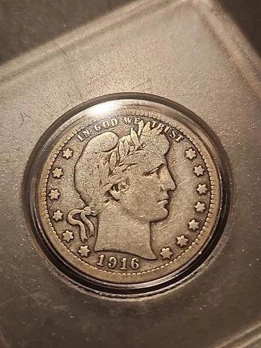 Title: "1916 Barber Quarter – Classic Silver Piece – ‘D’ Mint Mark"