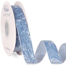 Dusty Blue Velvet Ribbon 1 Inches Luxury Crinkled Blue Christmas Ribbon for G...