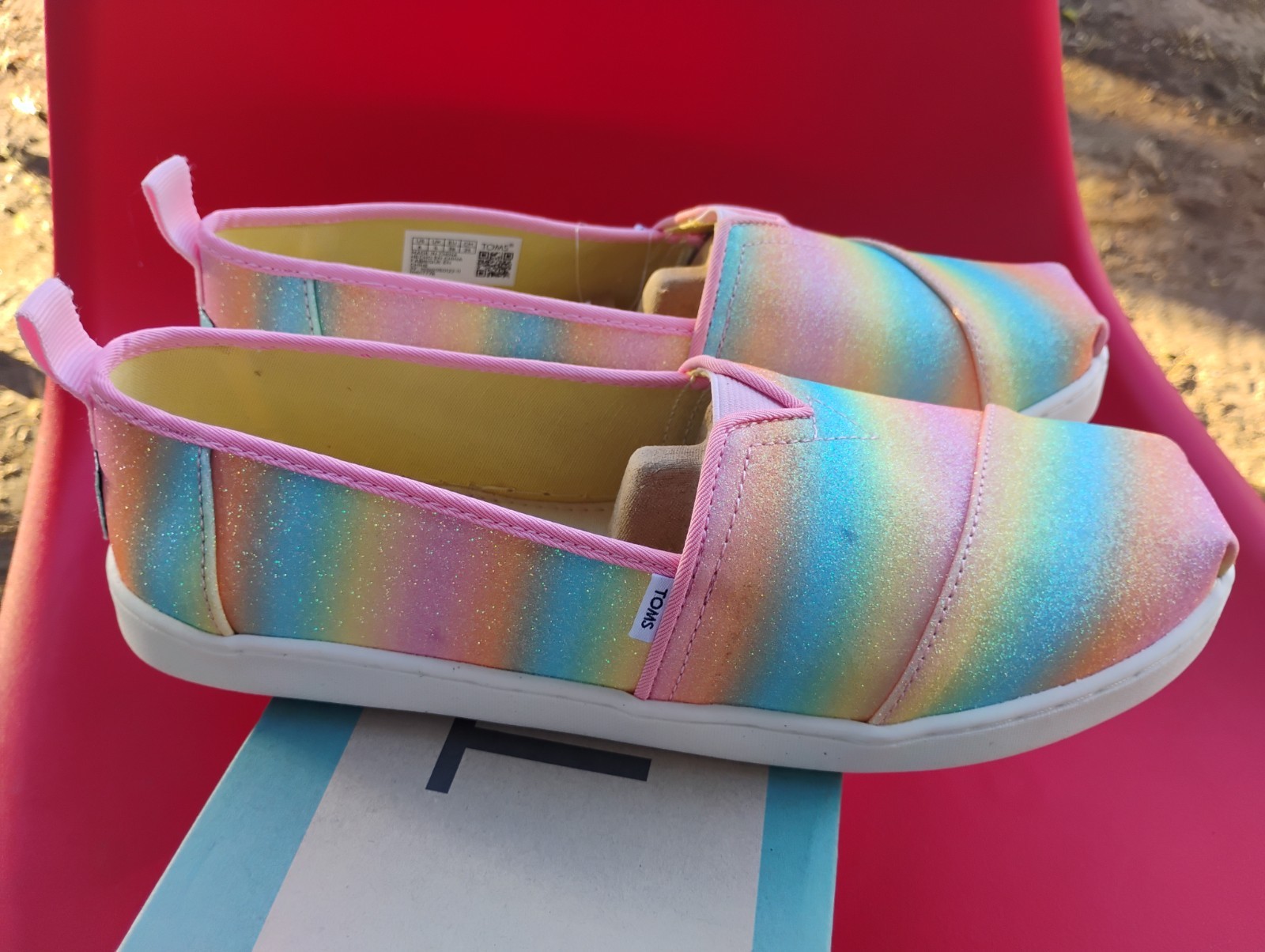 NEW TOMS Alpargata Candy Pink Gradient Glitter Slip On Shoes Size 6 Youth Girls