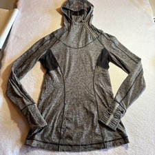 Lululemon Run Back On Track Gray Long Sleeve Hooded Zip Up Top Women Size 6
