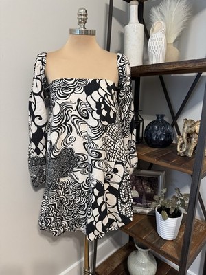 Alexis Ellora Mini Dress Black Cream Long Sleeves Women s SIZE MED