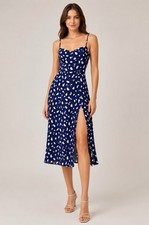 Reformation Juliette Midi Dress Blue Spotted Polka Dot Slit Sundress Size M