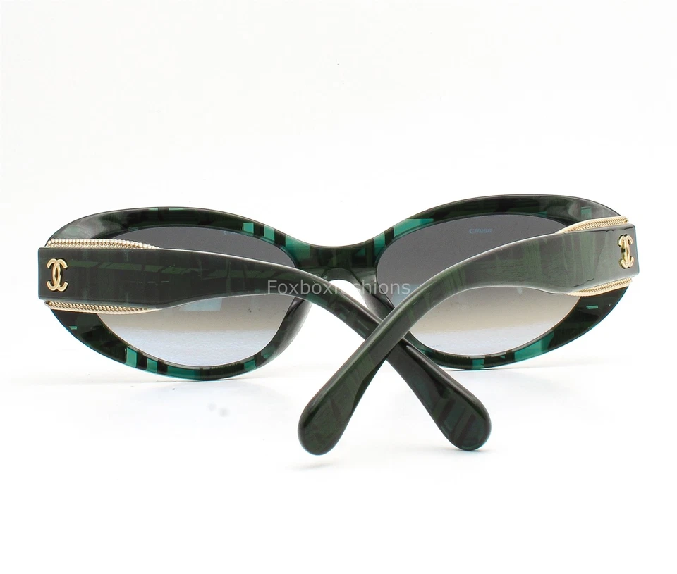 Gafas de sol Chanel verde gris abstractas a cuadros doradas CC ch5515A 1666/71 con estuche Foto 3 de 4