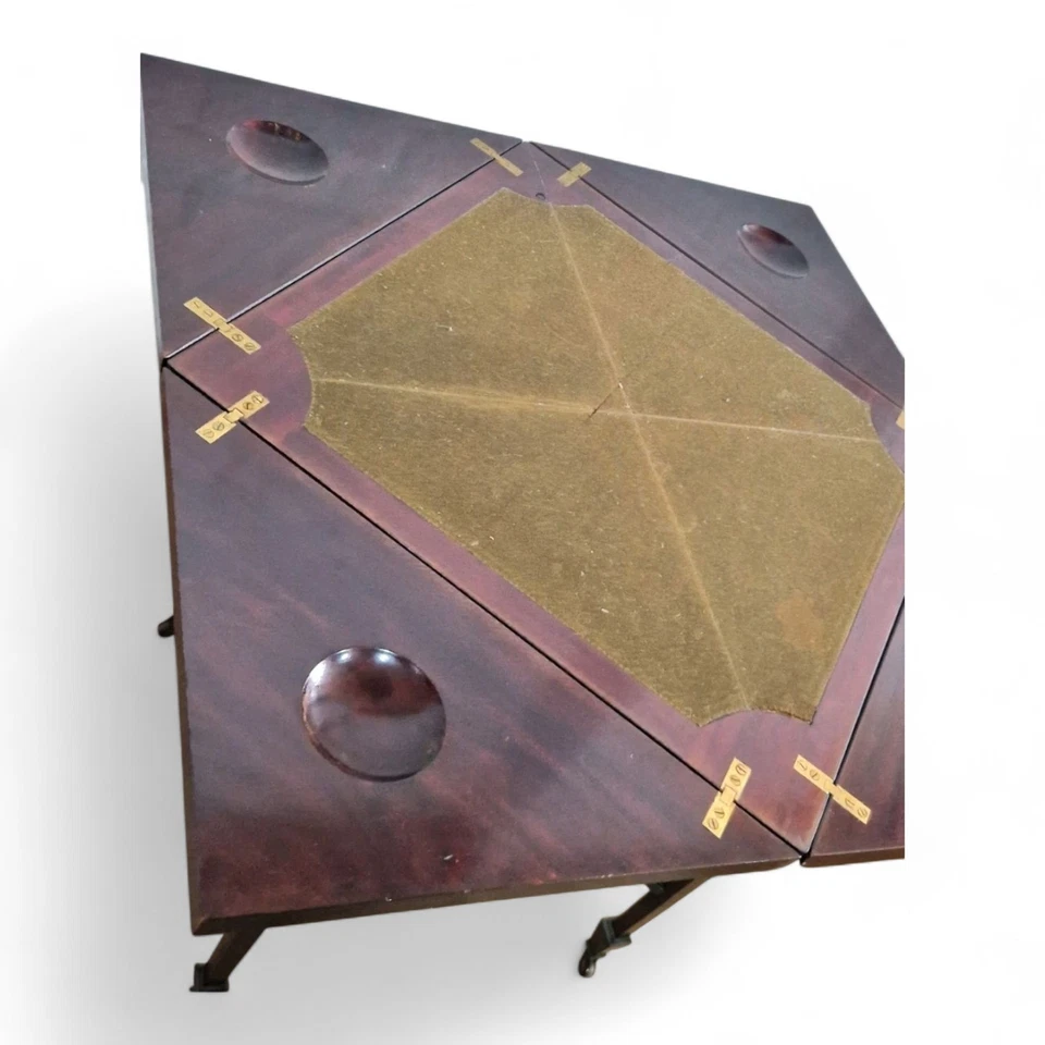 Antique Victorian mahogany folding envelope games table - fold out poker table - Image 3 of 4