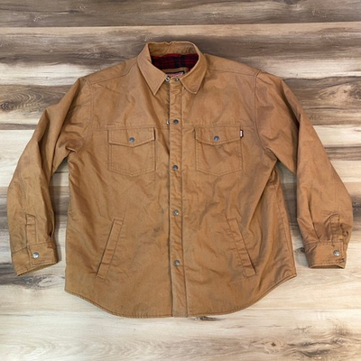 #ad #ad Craftsman Men Large Tan Canvas Plaid Fleece Lined Work Shirt Jacket Snap Button $24.00