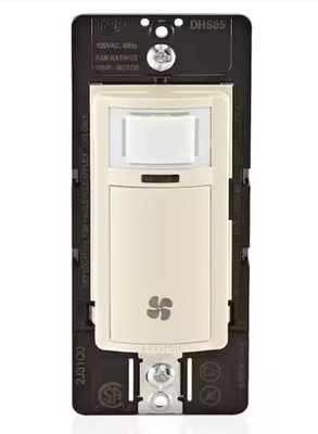 Leviton Decora In-Wall Humidity Sensor and Fan Control Switch, 1/4 HP