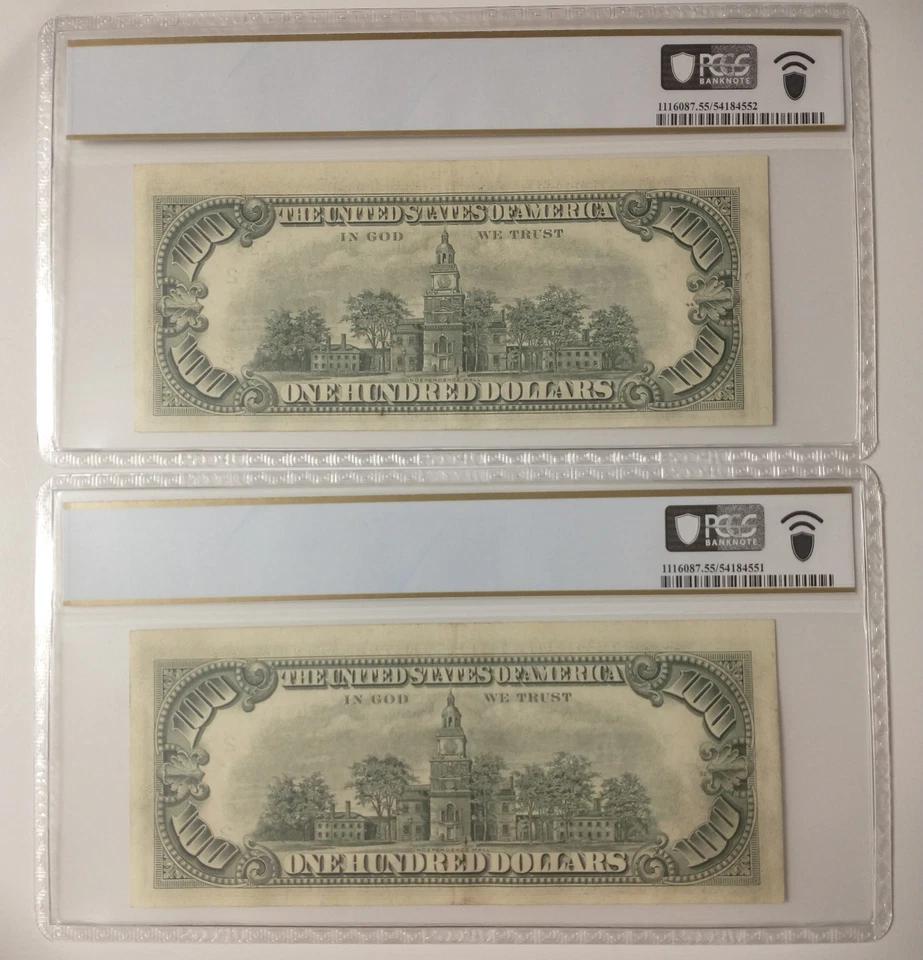  1974- $100 Dollar Bills- 2 Sequential Star Note Serial #s-  PCGS 55PPQ-rare! - Image 2 of 2