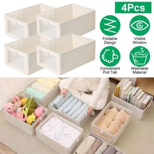 4-Pack Foldable Storage Bins Clear Window, Washable Linen, Closet Organizer