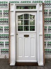 1930S DOOR WITH SIDELIGHTS FRONT SOLID OAK STAINED GLASS 1920S LEADED RECLAIMED