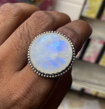 Rainbow Moonstone 925 Sterling Silver Handmade Statement Ring Gift All Size C554