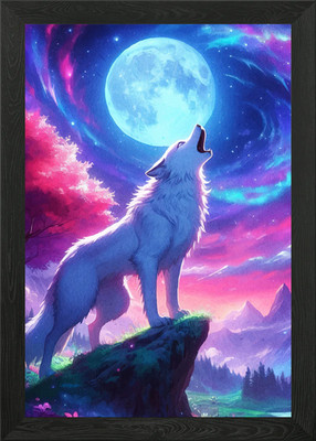 Wolf heulender Mond Gerahmtes Wandbild Poster Leinwanddruck Bild
