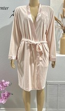Miss Elaine Pink Robe Size M Med Rose Floral Embroidered Tie Front Terry Cloth