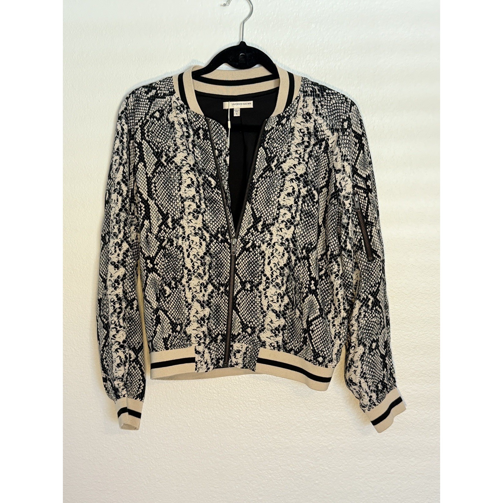 LAVENDER BROWN Small Python Snake Print Bomber Ja… - image 1