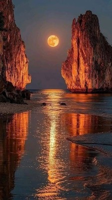 Digital Nature Photography Wallpaper   Moon Reflect Desktop Background Art $0.99