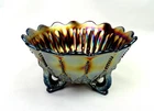 Northwood Carnival Glass Amethyst Leaf & Beads W/ Sunflower 3 3/4" Bowl 1908-15