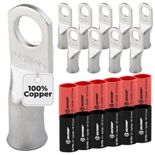SELTERM 10pcs 4 Awg 5/16" Stud Battery Lugs Ring Terminal Connectors  wi...