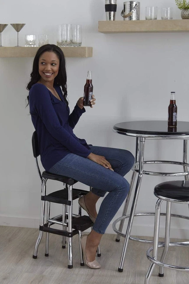 Chic Black Retro Step Stool Chair with Cushioned Seat for Height Assistance - Image 4 of 4