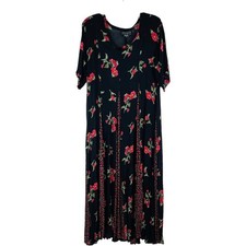 Vintage black red floral cottagecore goth grunge rockabilly gauzy maxi dress