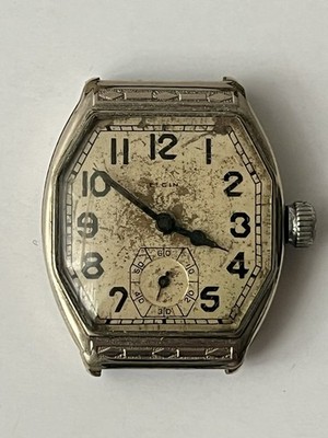 Rare ELGIN TONNEAU Etched Case 1920s Antique 31mm Men's Watch FACE ONLY *AS IS