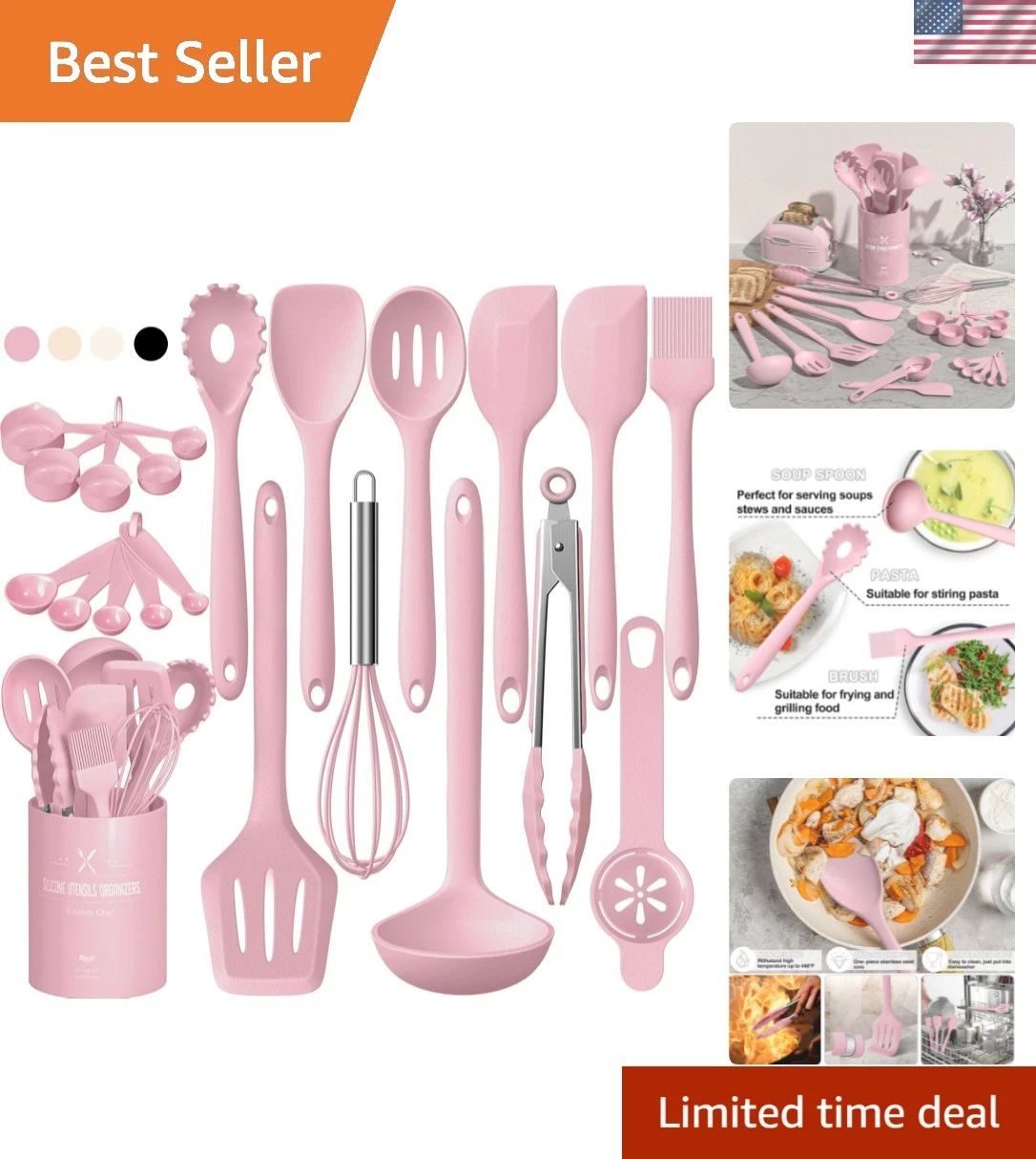 22-Piece Silicone Cooking Utensils Set, Heat Resistant & Dishwasher Safe Kitc...