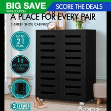 ALFORDSON Shoe Cabinet Organiser Storage Rack Adjustable Shelf 21 Pairs Black