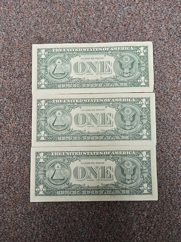 1974 $1 Dollar Bill Note Lot of 3 Sequential Consecutive Serial Numbers Banknote - Image 2 of 2