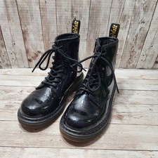 Doc Martens Shiney Black Patent Combat Boot Unisex Kids Size 1 Barely Worn
